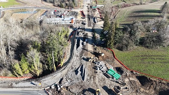 Aerial drone image of the work area for Pioneer Widening project.