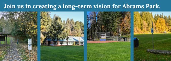 4 images of Abrams Park and the text 'Join us in creating a long-term vision for Abrams Park.'