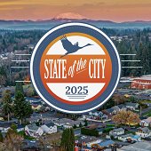 State of the City 2025 logo over an aerial view of downtown Ridgefield.