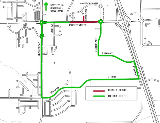 Detour map for upcoming Pioneer Street closures.
