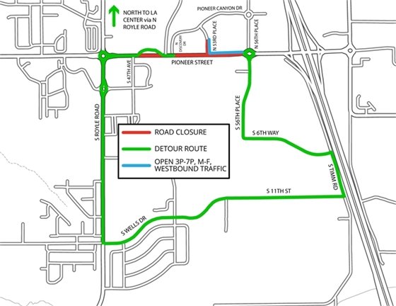 Detour map for upcoming Pioneer Street closure.
