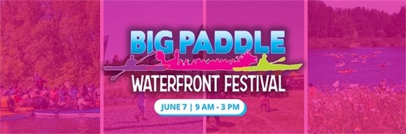 Collage of Big Paddle event photos with Big Paddle Logo