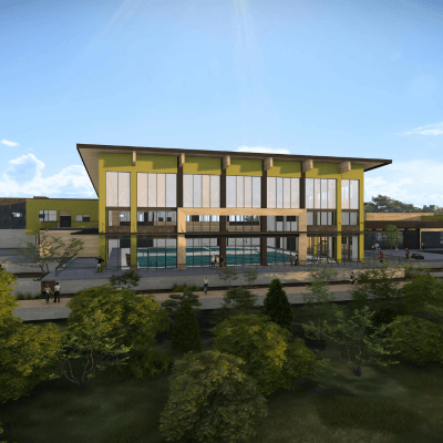 A digital rendering of the building design for the Ridgefield Recreation and Community Center.
