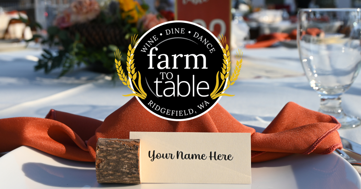 Table set with name plate "Your Name Here" with Farm to Table logo.