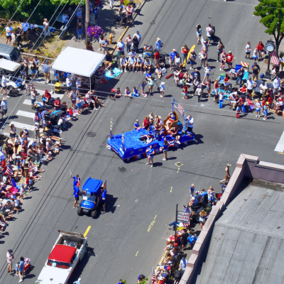 Drone image of the 4th of July parade.