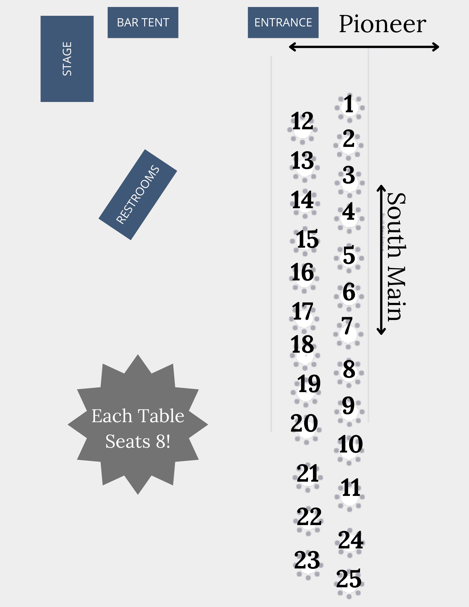Map of Seating Chart at Farm to Table in Overlook Park