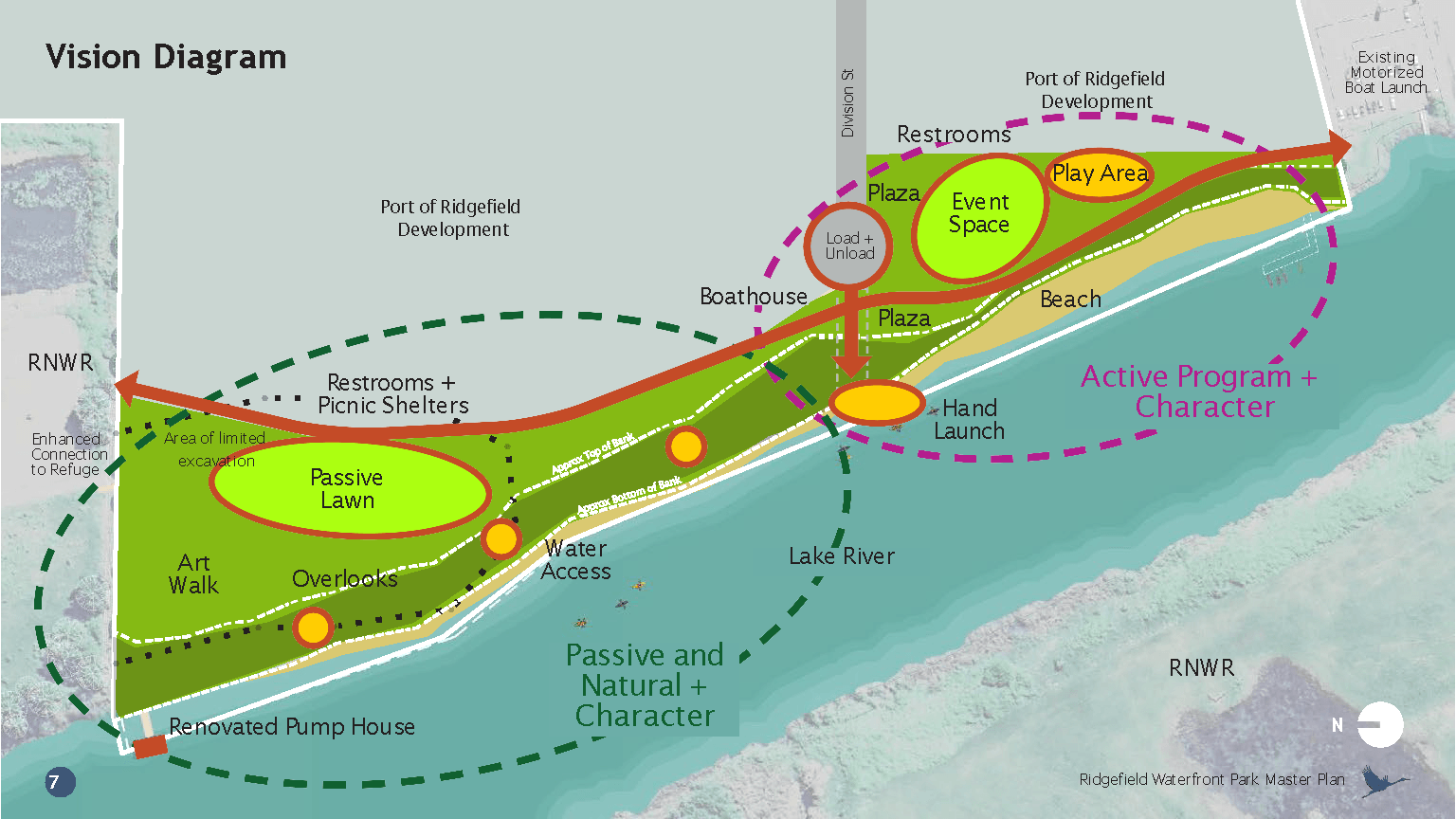 Graphic depiction of the adopted Master Plan for Waterfront Park.