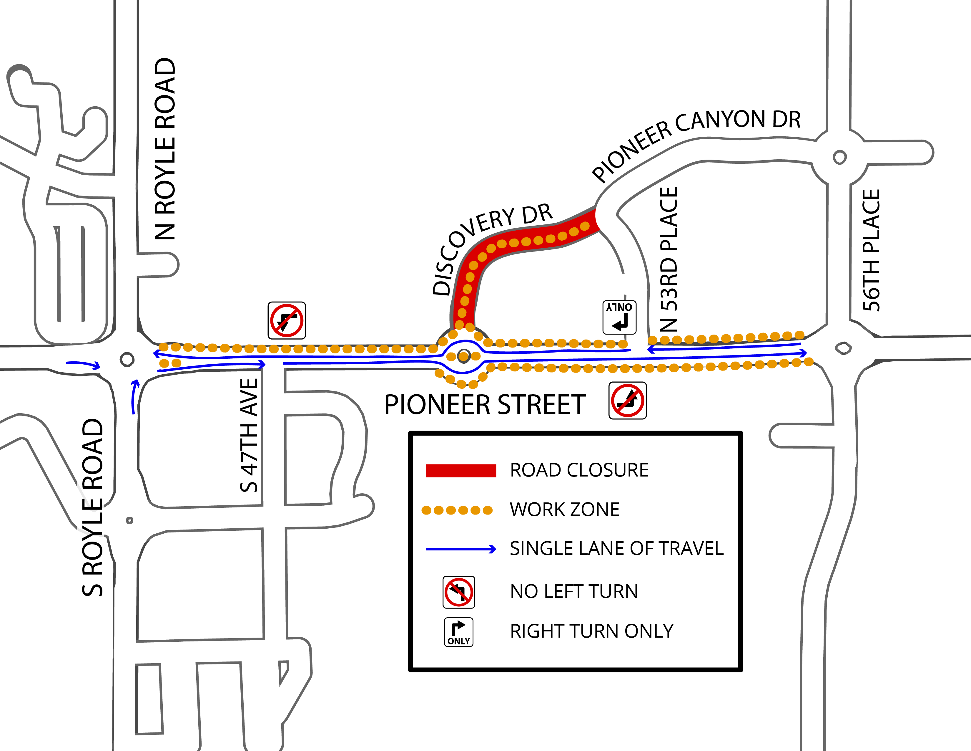 Traffic map of the Pioneer Widening traffic situation from May 19 to mid August 2025. 