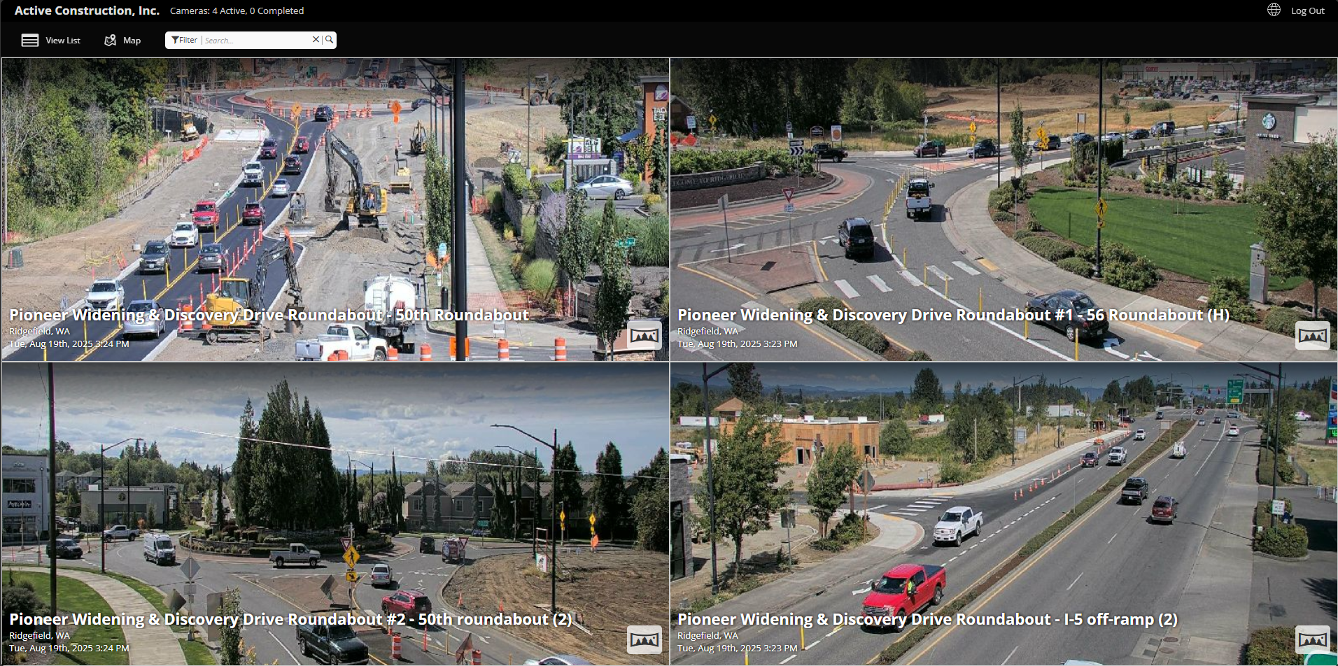All four views of the Pioneer Widening Traffic Cameras.