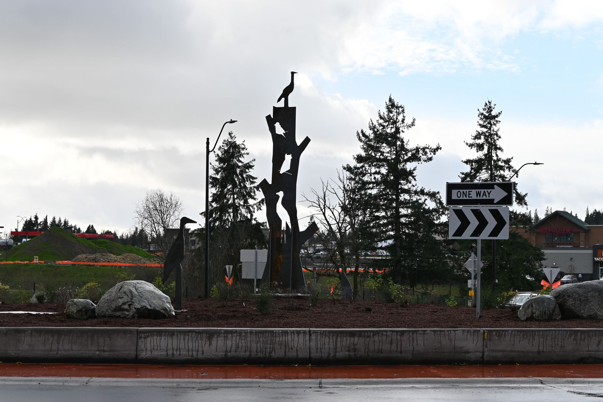 Metal artwork in the Discovery Drive roundabout. 