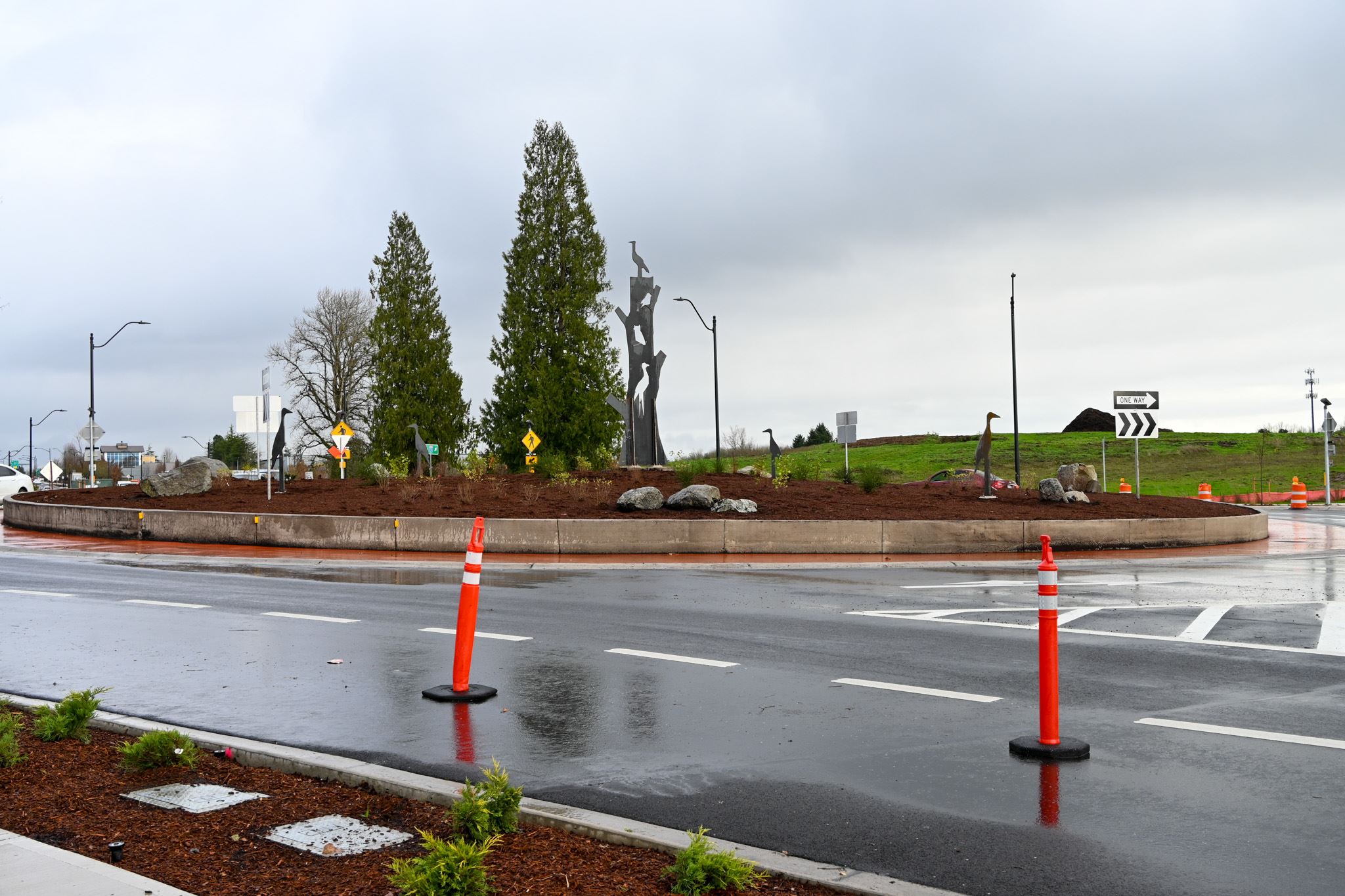 Metal artwork in the Discovery Drive roundabout. 